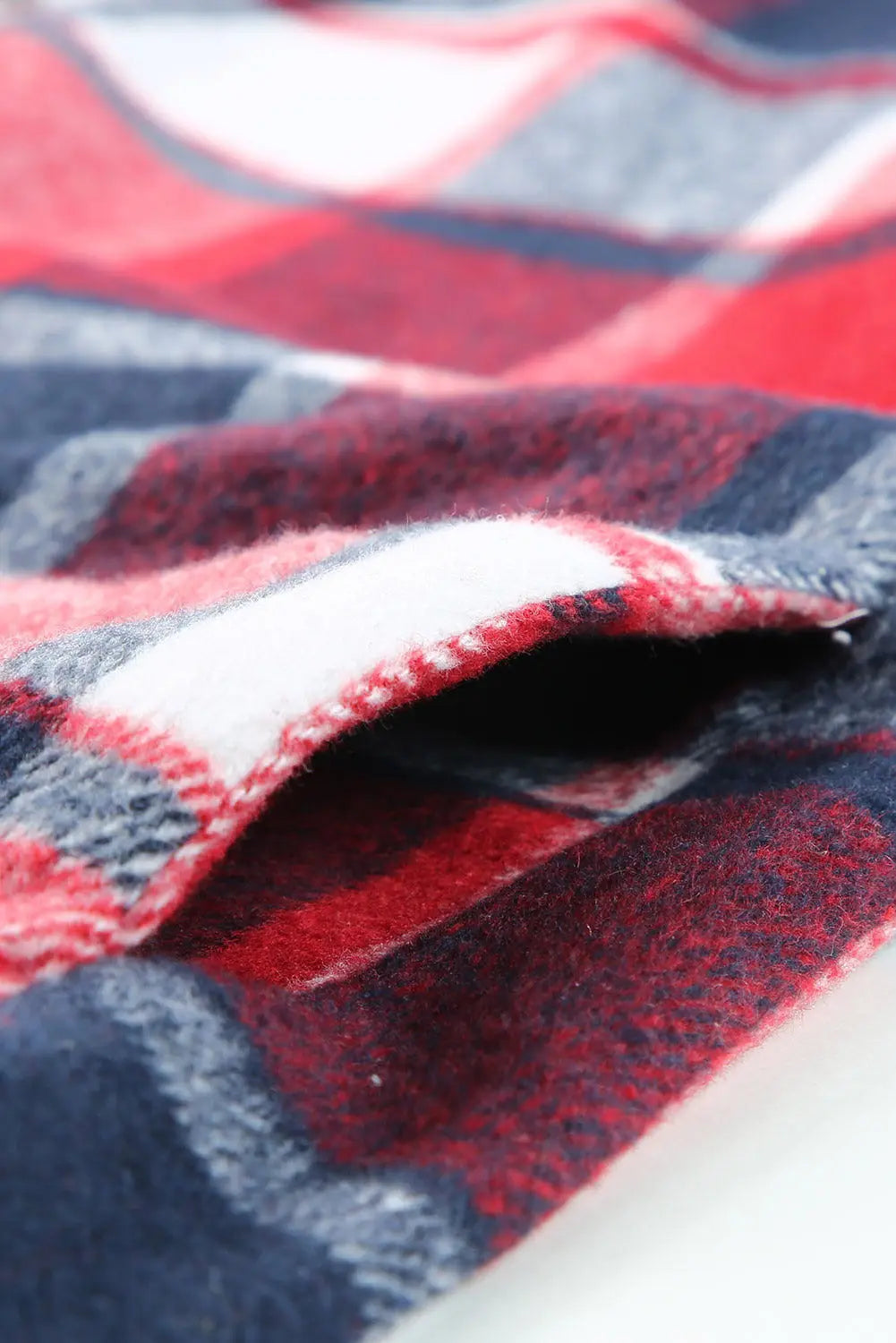 Fiery Red Hooded Plaid Button Front Shacket eAura