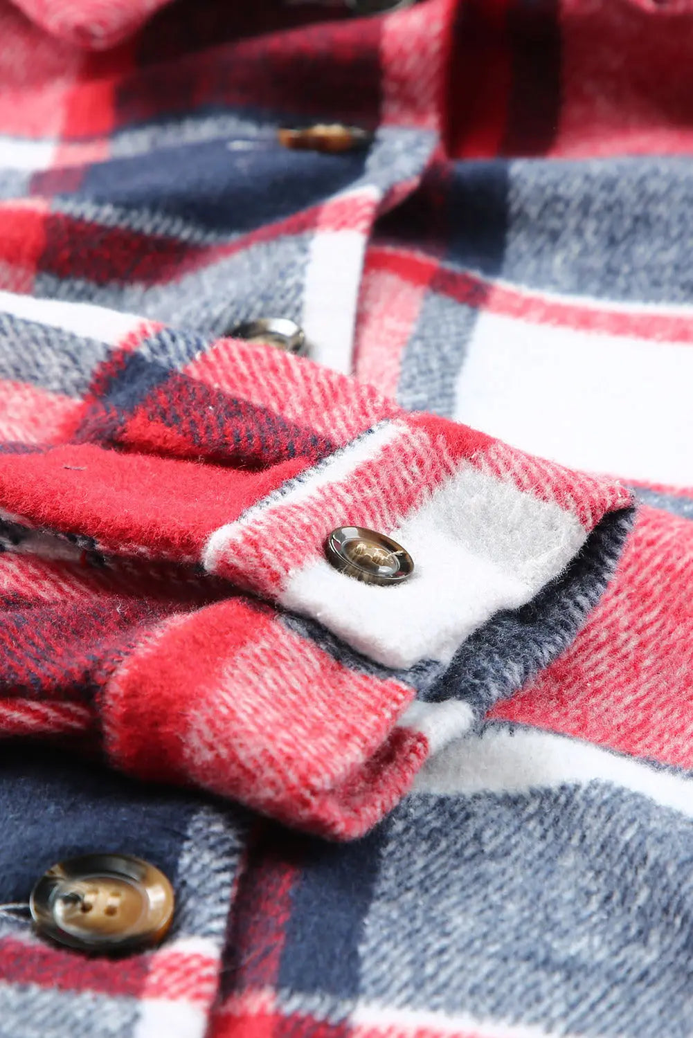 Fiery Red Hooded Plaid Button Front Shacket eAura
