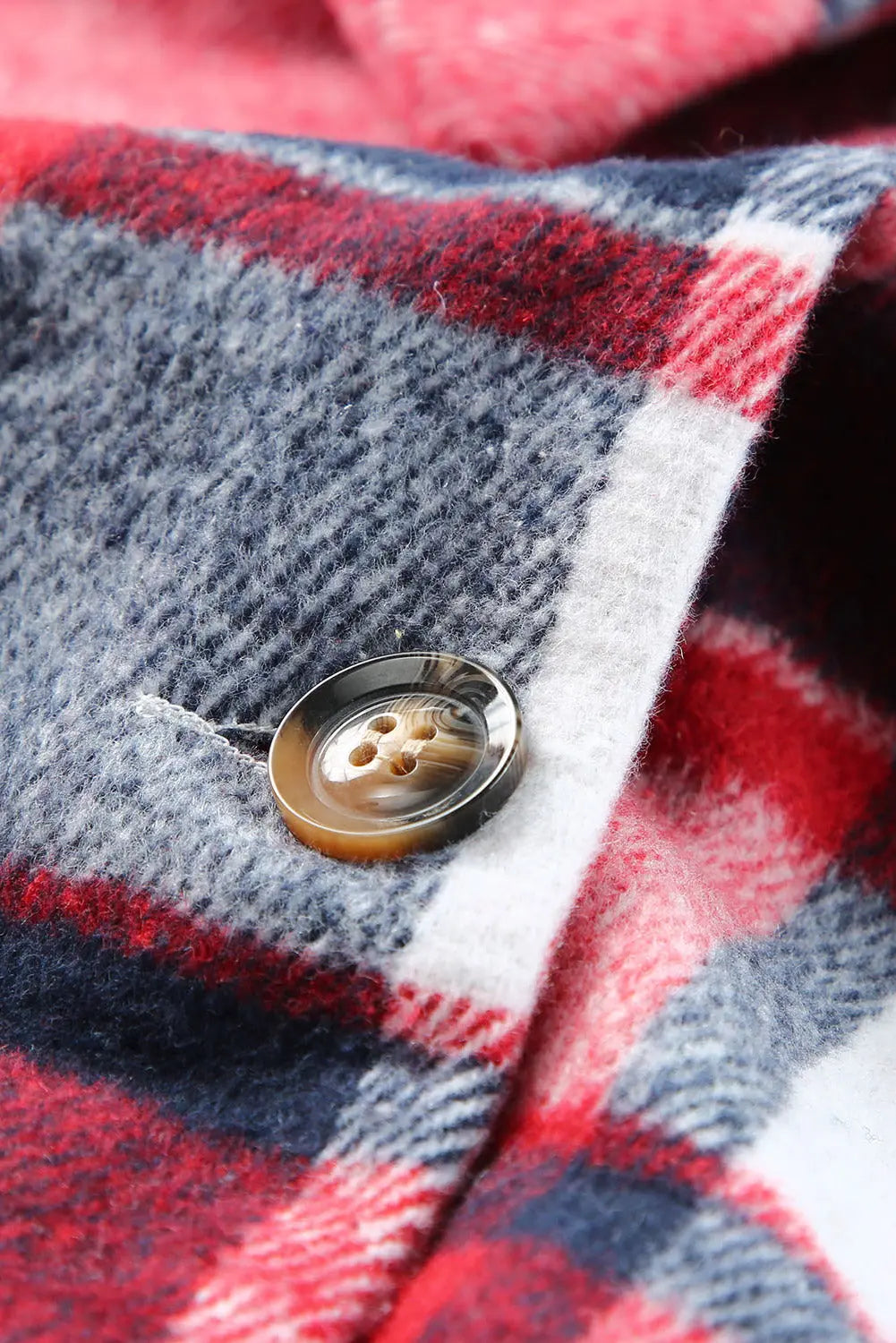 Fiery Red Hooded Plaid Button Front Shacket eAura