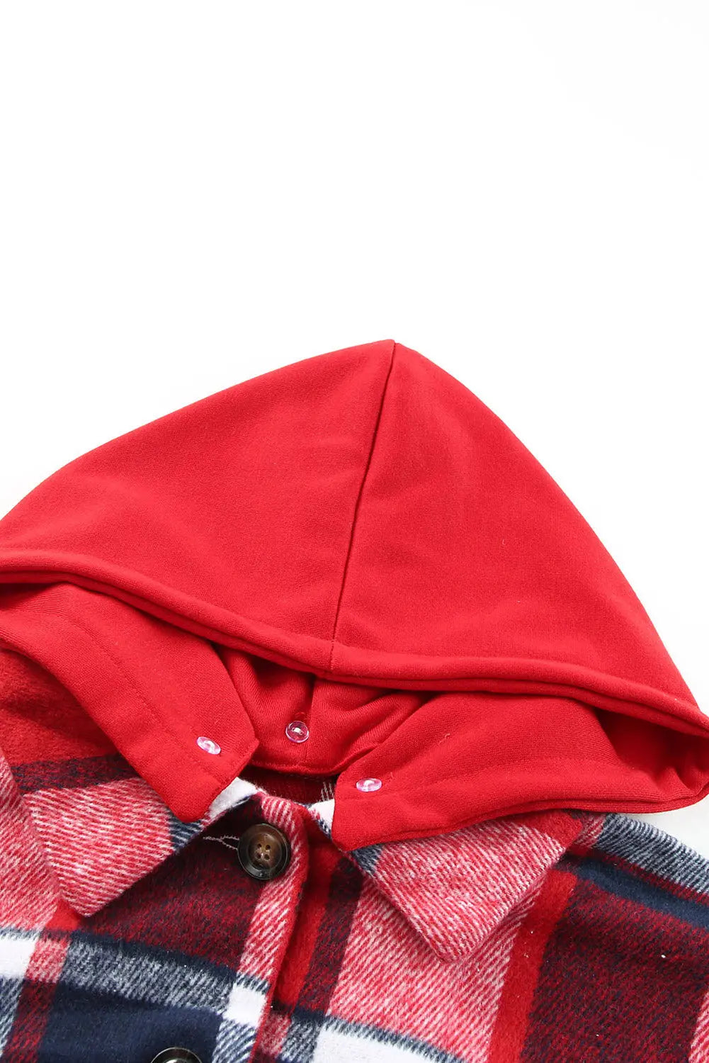 Fiery Red Hooded Plaid Button Front Shacket eAura