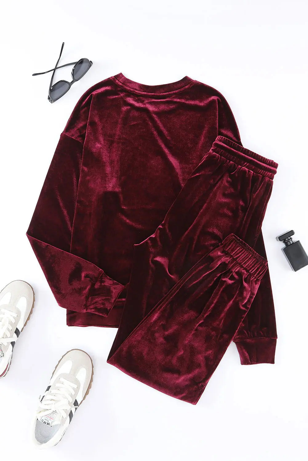 Fiery Red Solid Velvet Two Piece Lounge Set eAura