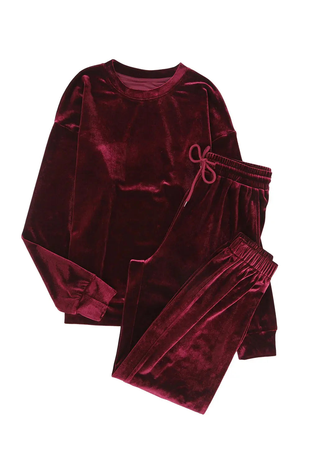 Fiery Red Solid Velvet Two Piece Lounge Set eAura