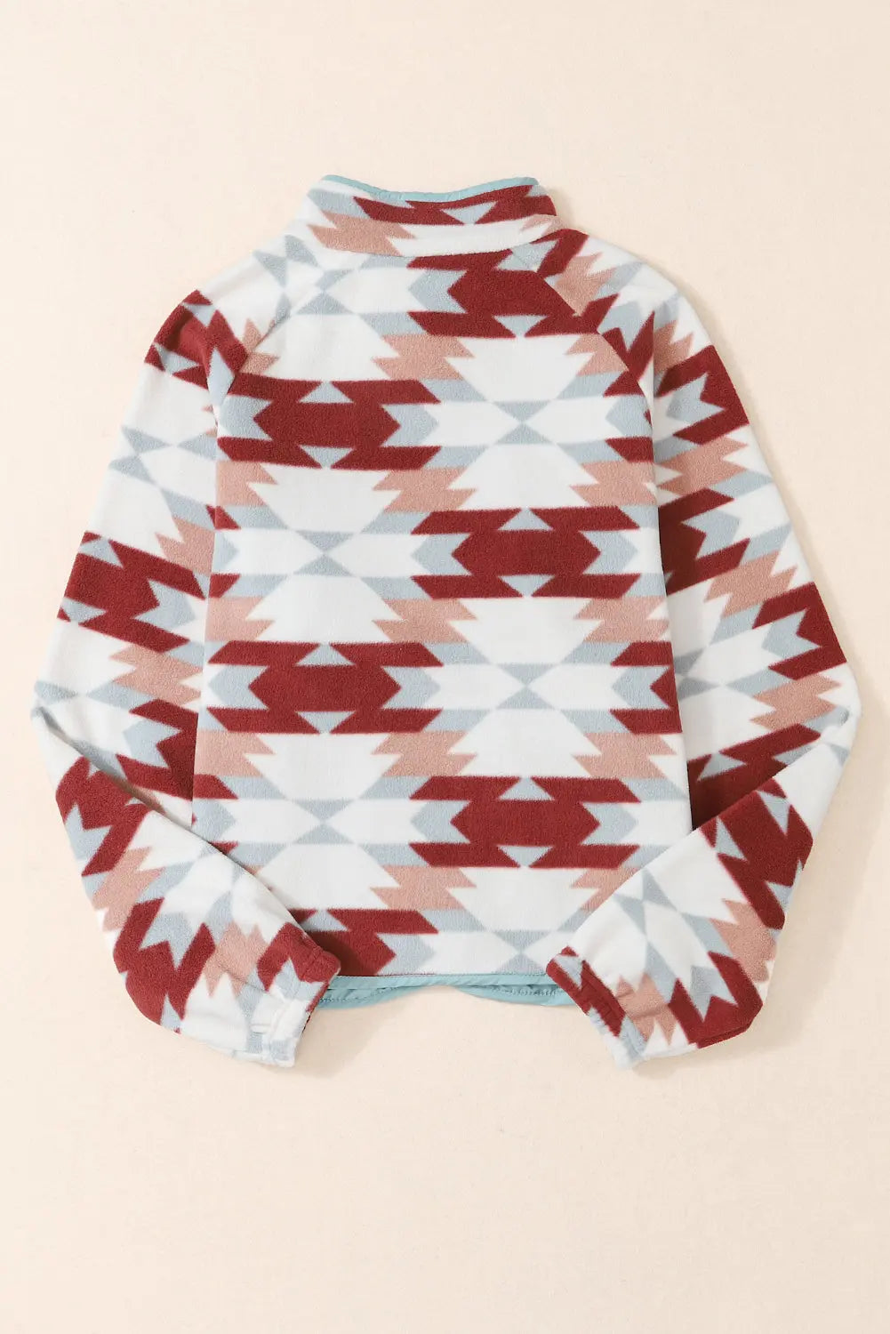 Fiery Red Western Aztec Buttoned Zipper Pockets Fleece Jacket - eAura