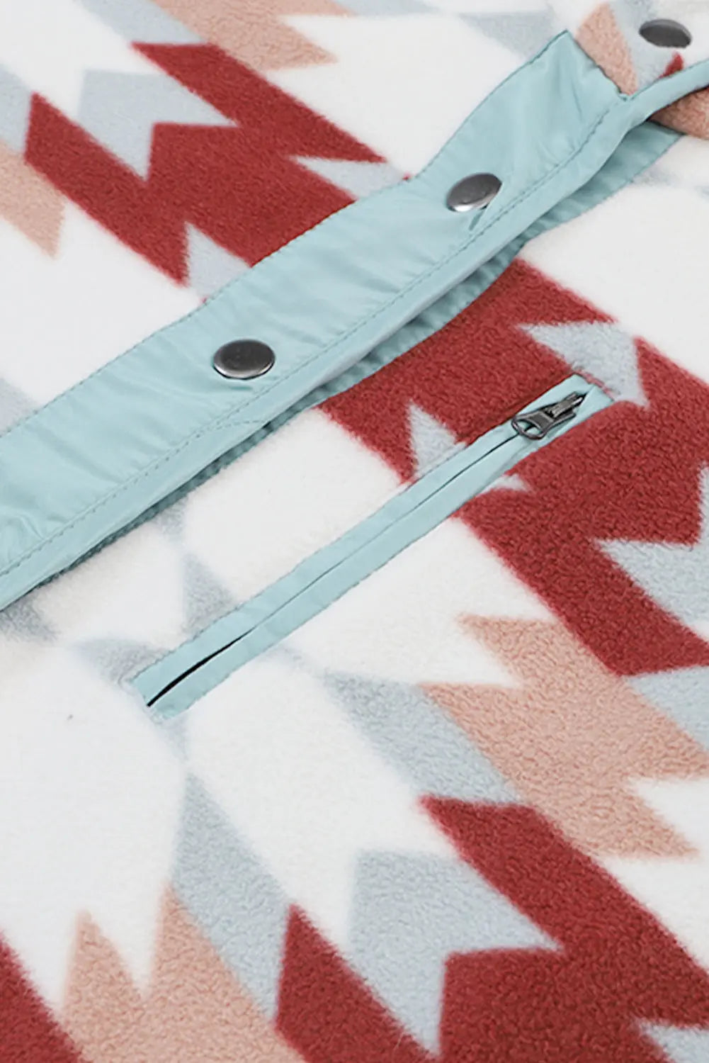 Fiery Red Western Aztec Buttoned Zipper Pockets Fleece Jacket - eAura