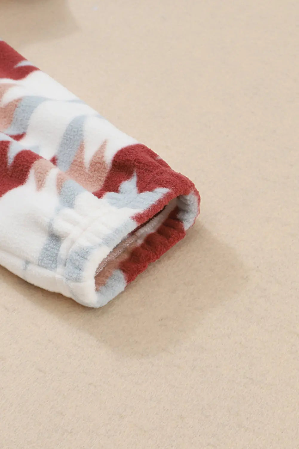 Fiery Red Western Aztec Buttoned Zipper Pockets Fleece Jacket - eAura