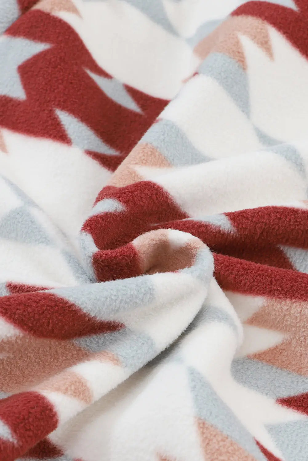 Fiery Red Western Aztec Buttoned Zipper Pockets Fleece Jacket - eAura