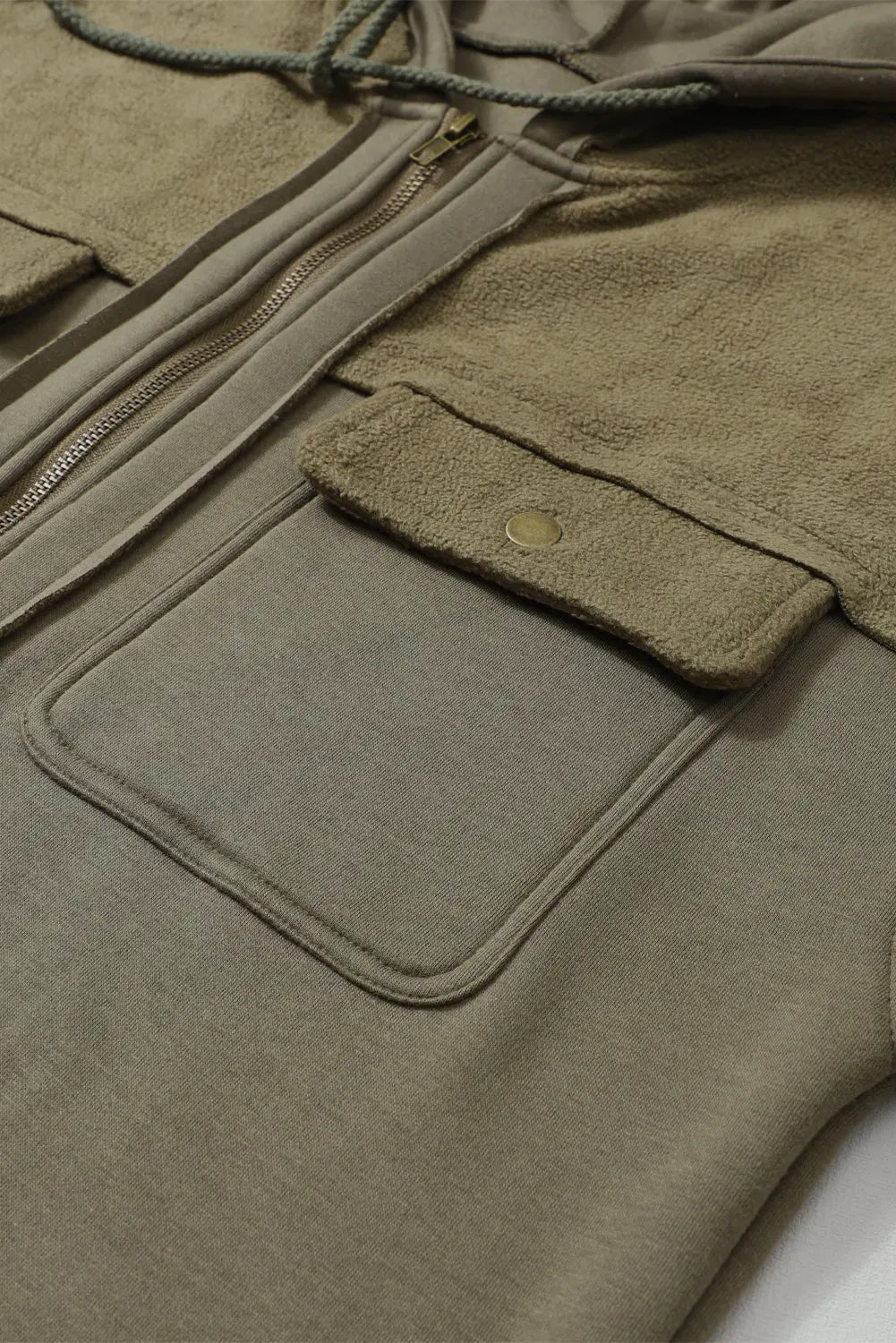 Flap Pocket Drawstring Hood Zip Up Jacket - eAura