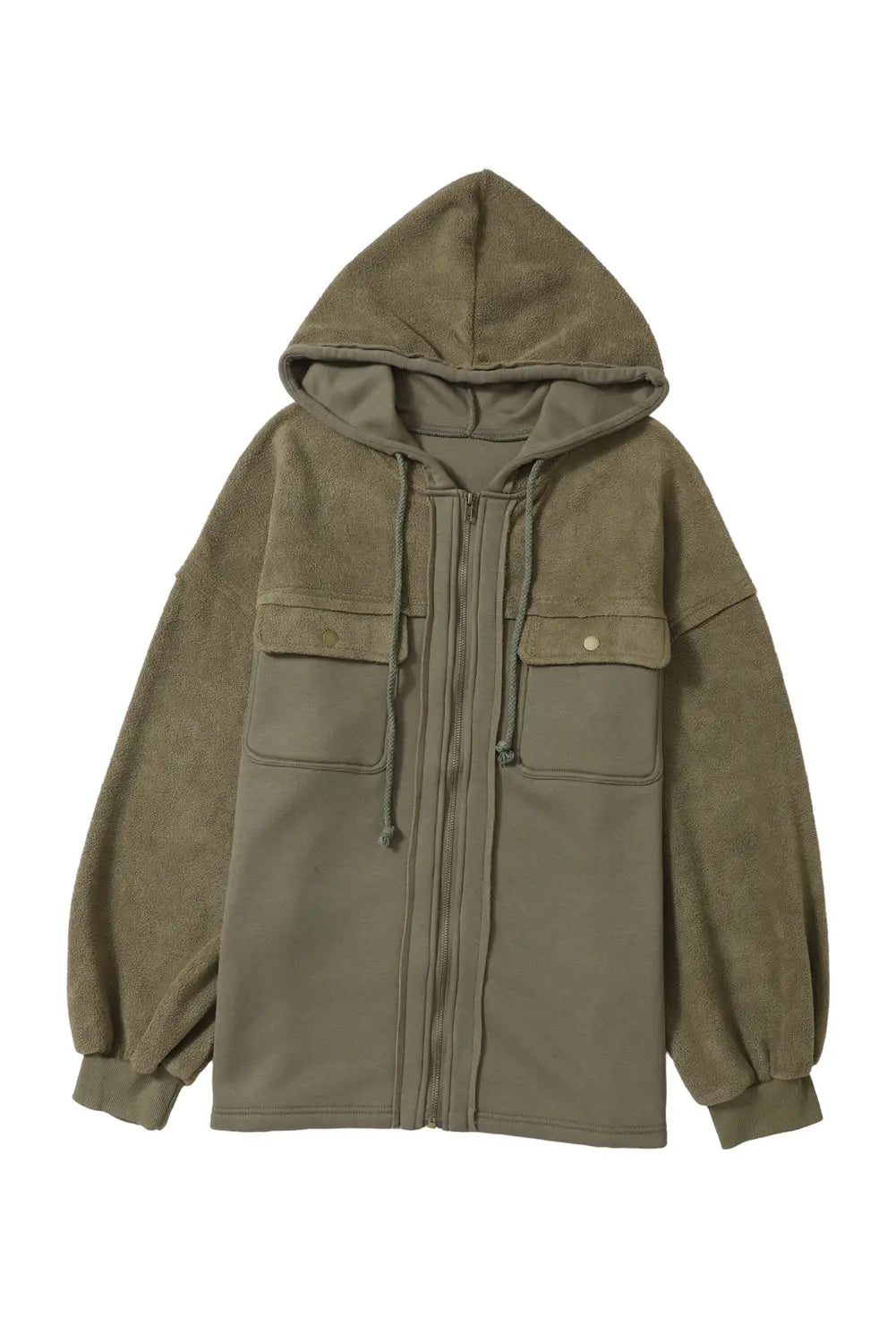 Flap Pocket Drawstring Hood Zip Up Jacket - eAura