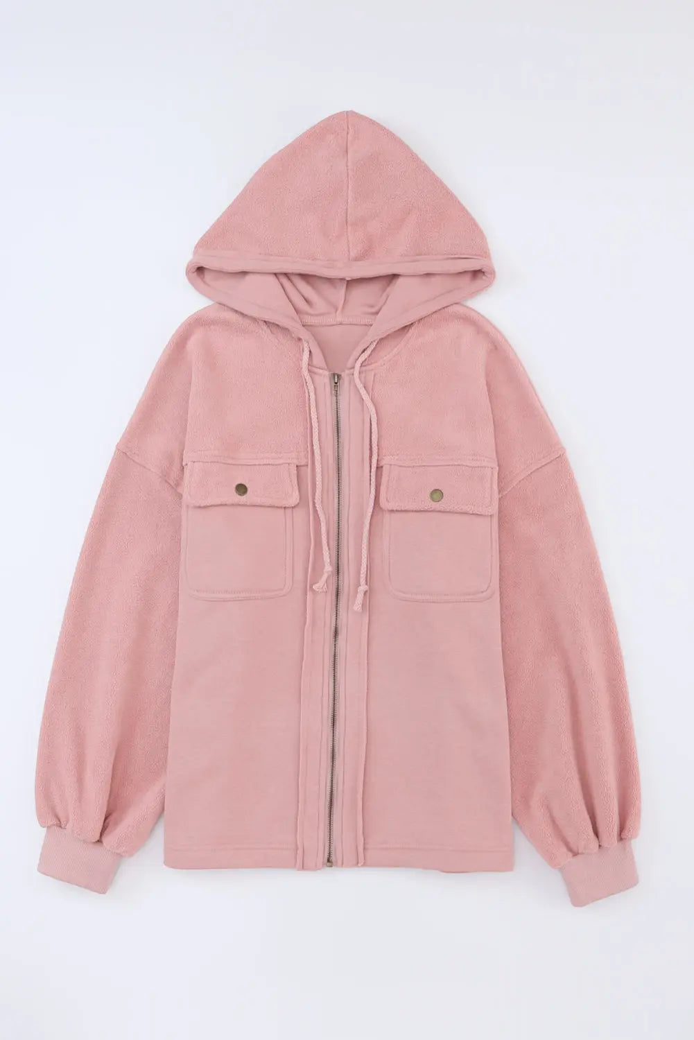 Flap Pocket Drawstring Hood Zip Up Jacket - eAura