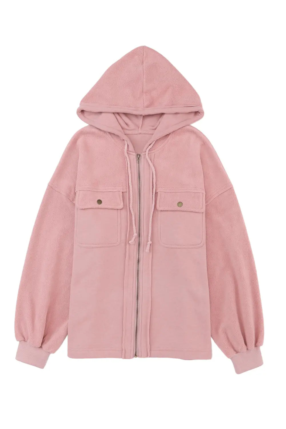 Flap Pocket Drawstring Hood Zip Up Jacket - eAura
