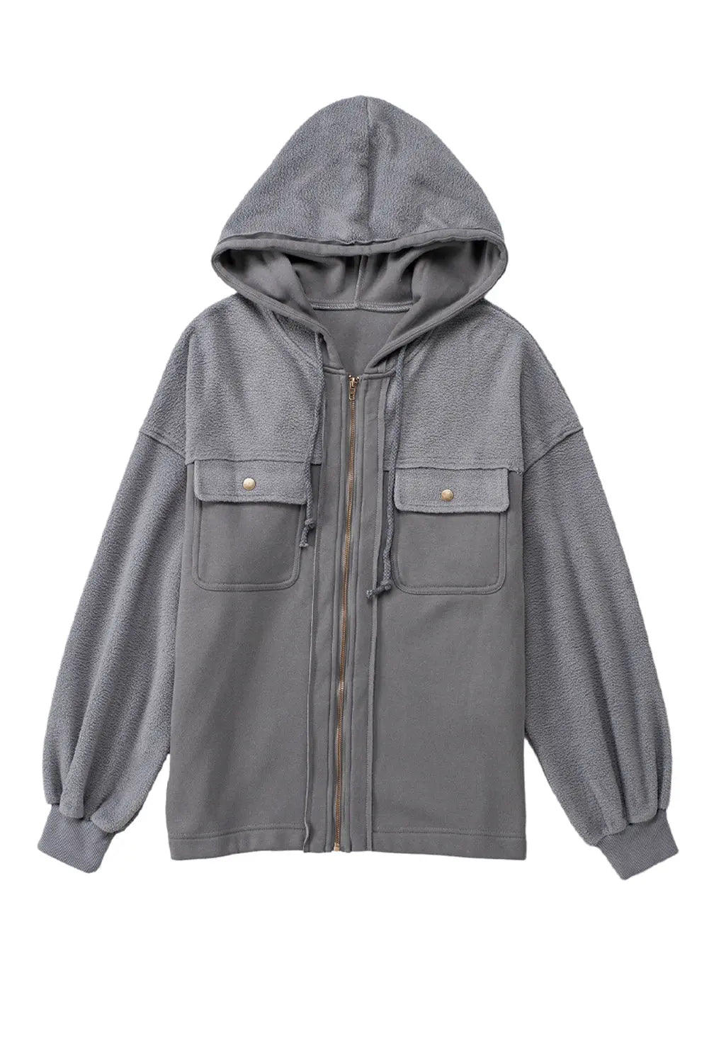 Flap Pocket Drawstring Hood Zip Up Jacket - eAura