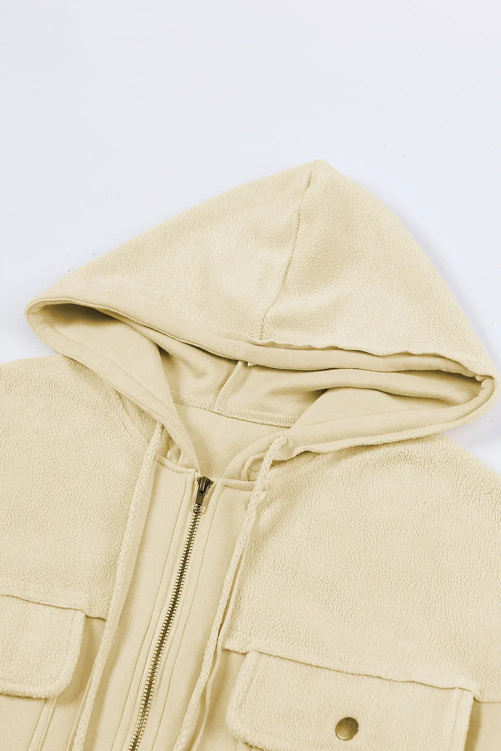 Flap Pocket Drawstring Hood Zip Up Jacket - eAura