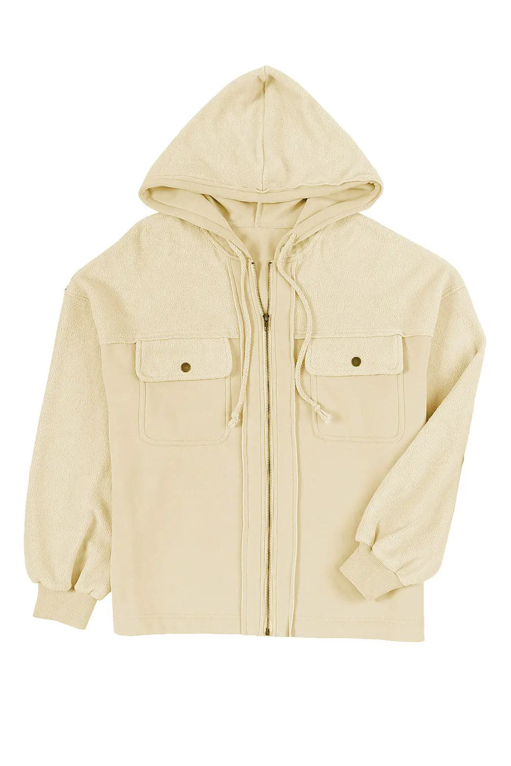Flap Pocket Drawstring Hood Zip Up Jacket - eAura