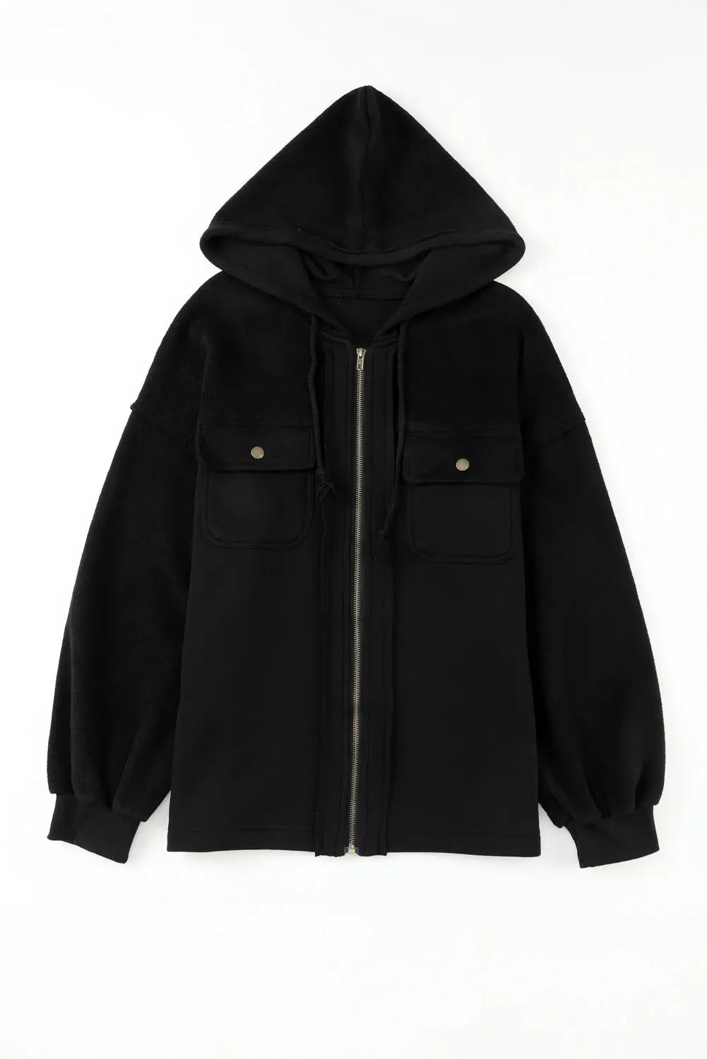 Flap Pocket Drawstring Hood Zip Up Jacket - eAura