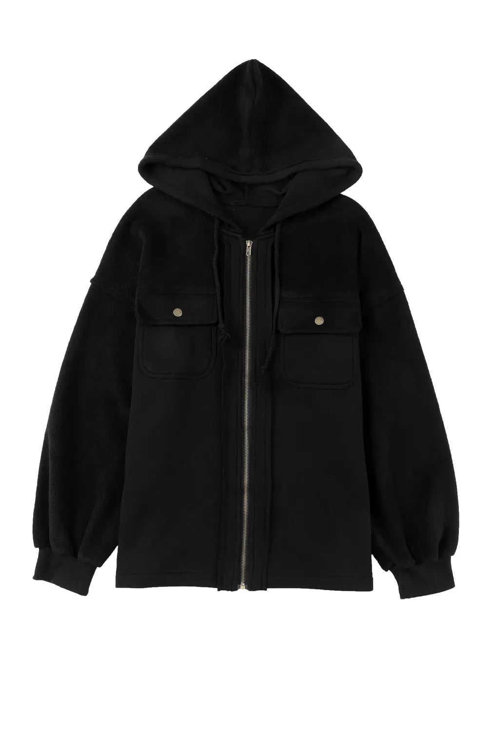 Flap Pocket Drawstring Hood Zip Up Jacket - eAura