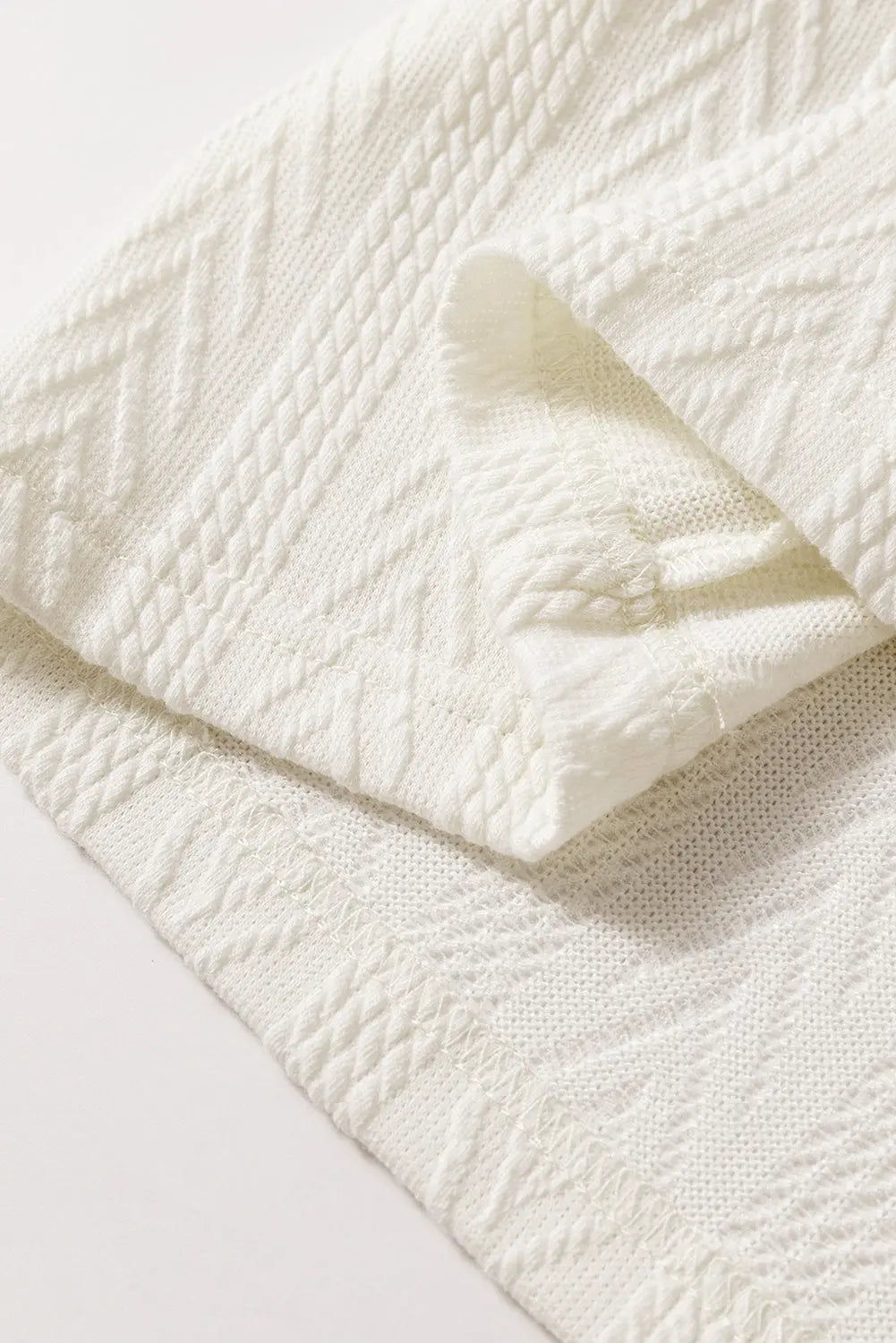 Floral Patchwork Textured Knit Drawstring V-Neck Long Sleeve Top - eAura