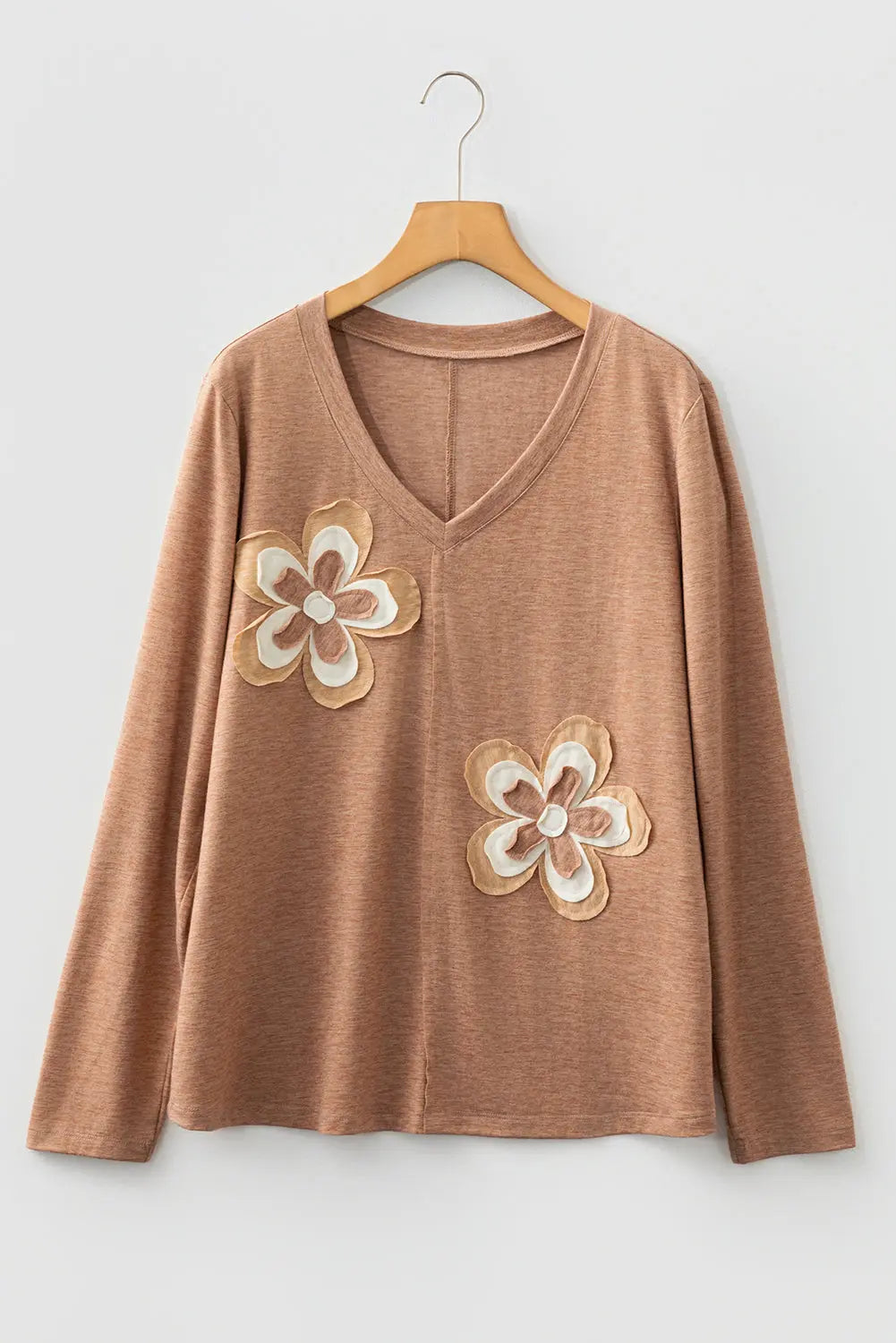 Floral Patchwork V-Neck Long Sleeve T-Shirt - eAura