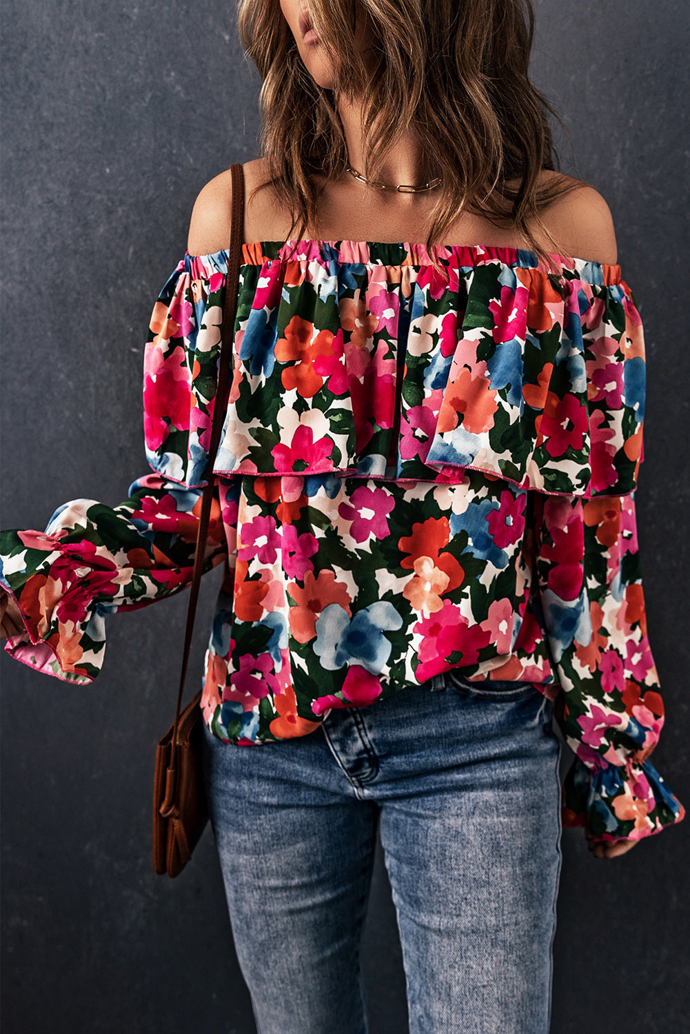 Floral Print Ruffled Off Shoulder Blouse - eAura