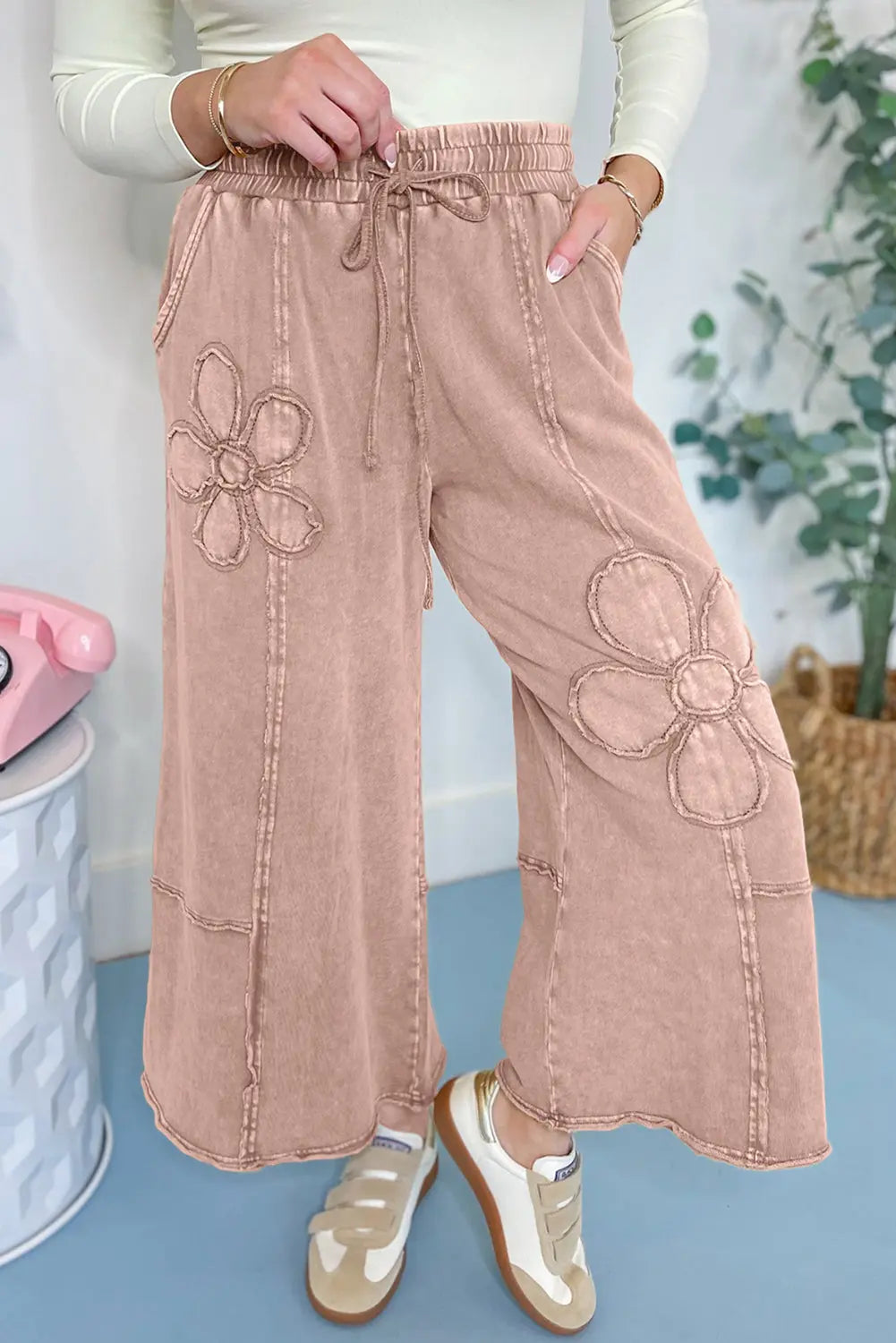 Flower Patch Mineral Washed Crop Wide Leg Trousers - eAura