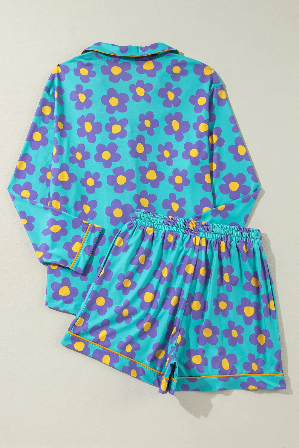 Flower Print Long Sleeve Shirt Shorts Pyjamas Set eAura