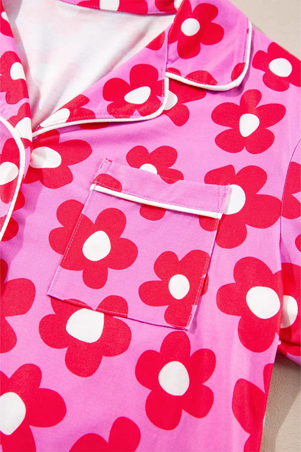 Flower Print Long Sleeve Shirt Shorts Pyjamas Set eAura