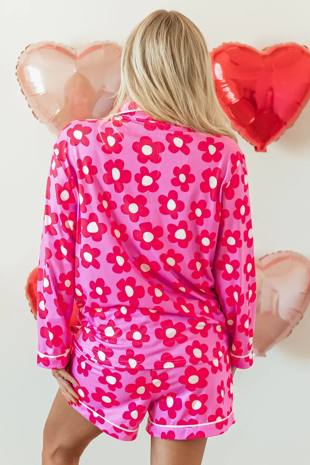 Flower Print Long Sleeve Shirt Shorts Pyjamas Set eAura