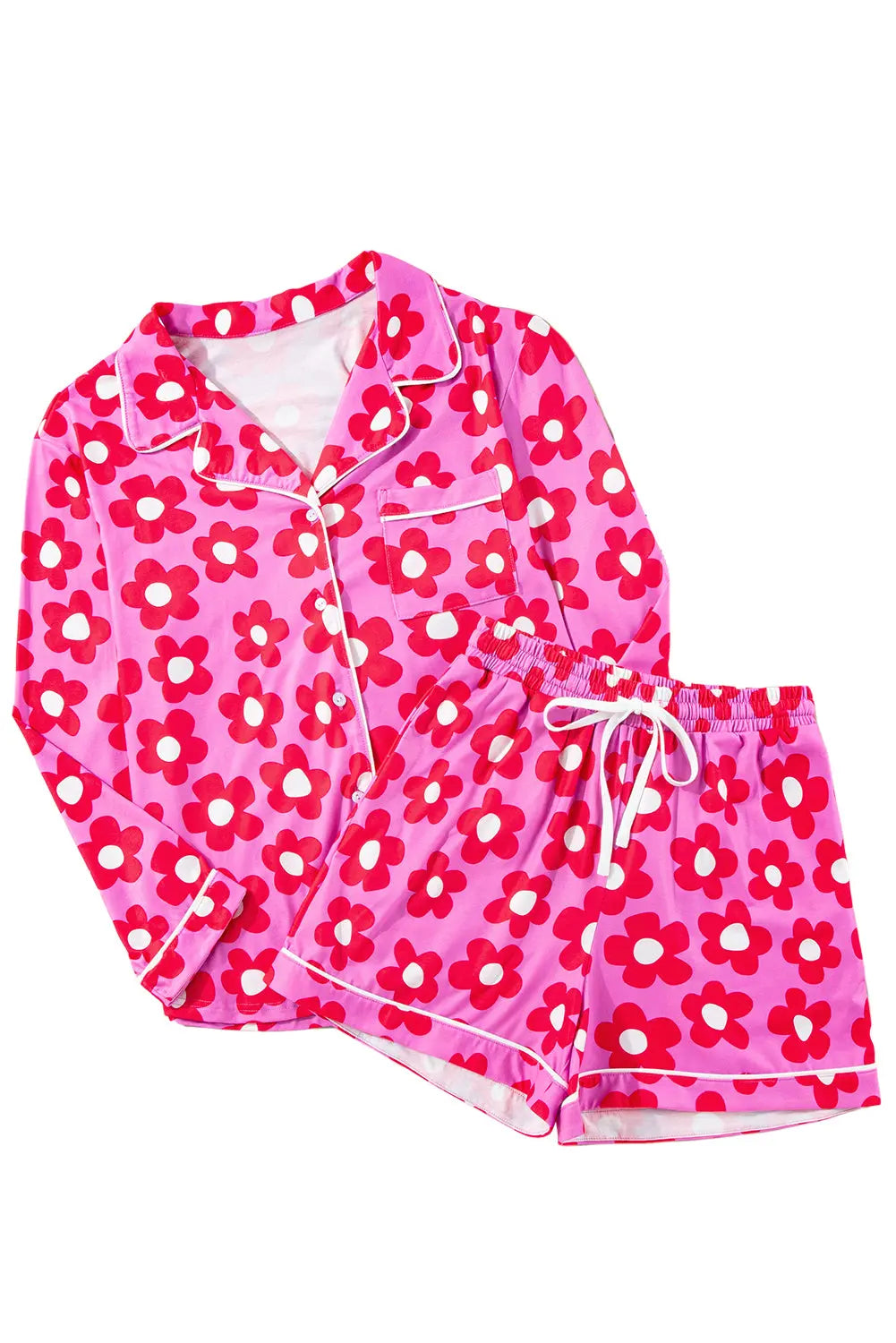 Flower Print Long Sleeve Shirt Shorts Pyjamas Set eAura