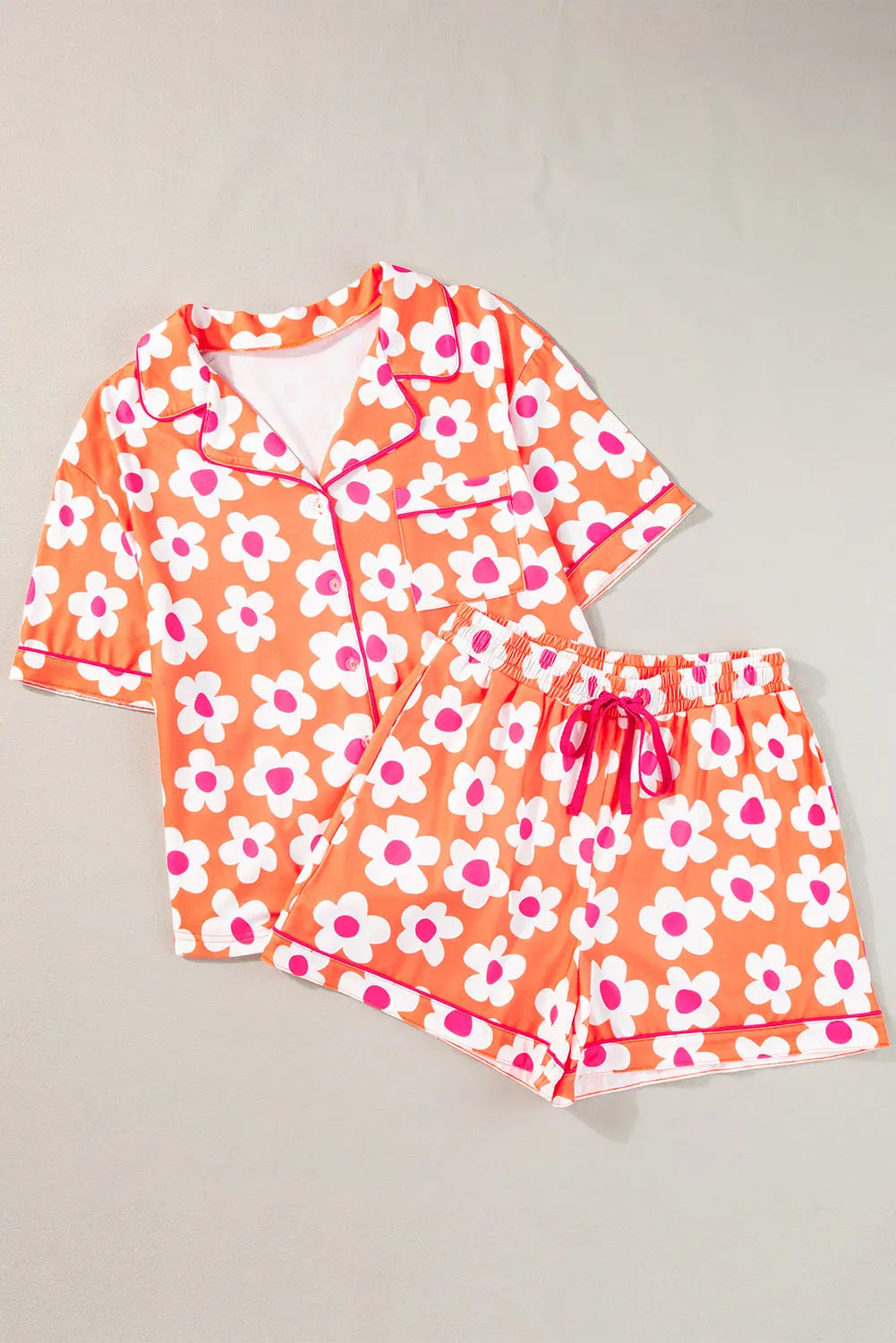 Flower Print Short Sleeve Shirt Pyjamas Set eAura