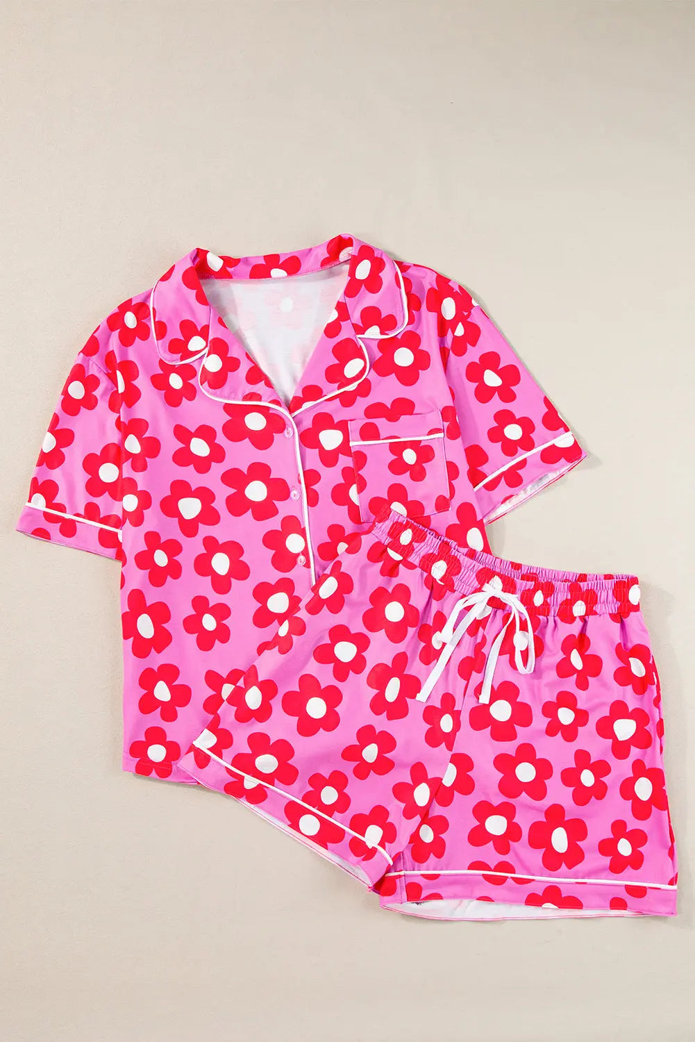 Flower Print Short Sleeve Shirt Pyjamas Set eAura
