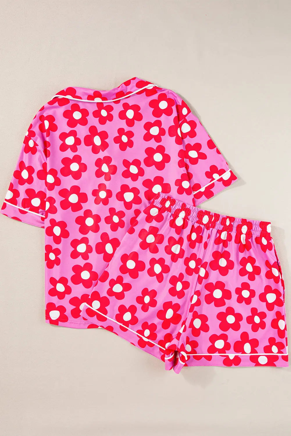Flower Print Short Sleeve Shirt Pyjamas Set eAura
