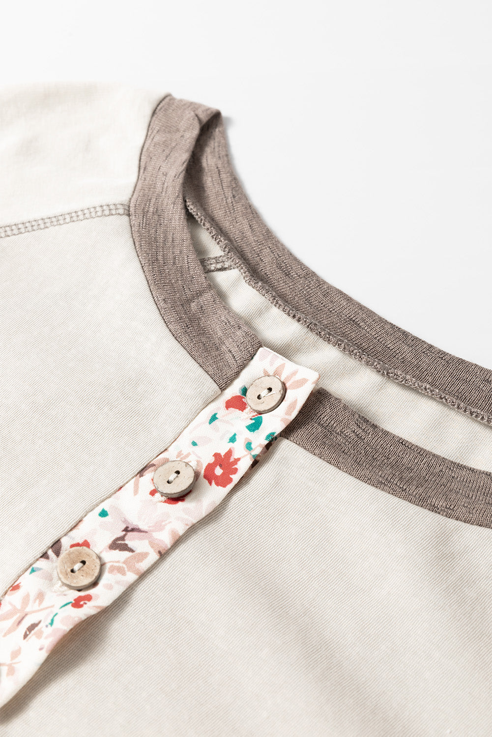 Goat Colourblock Floral Patchwork Flared Sleeve Buttons Henley Top - eAura