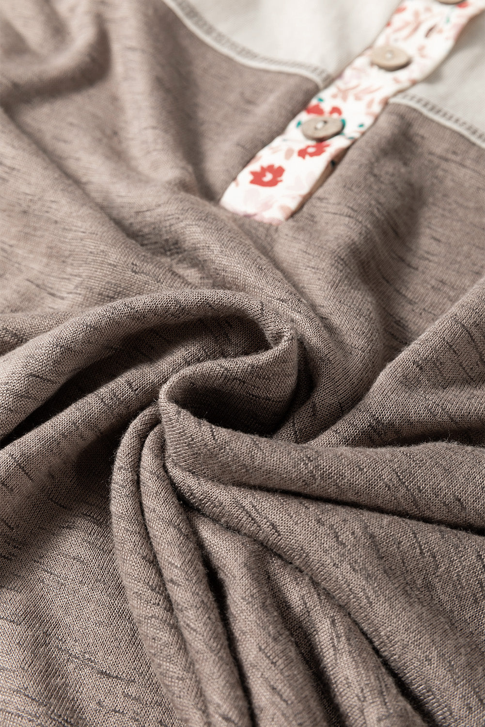 Goat Colourblock Floral Patchwork Flared Sleeve Buttons Henley Top - eAura