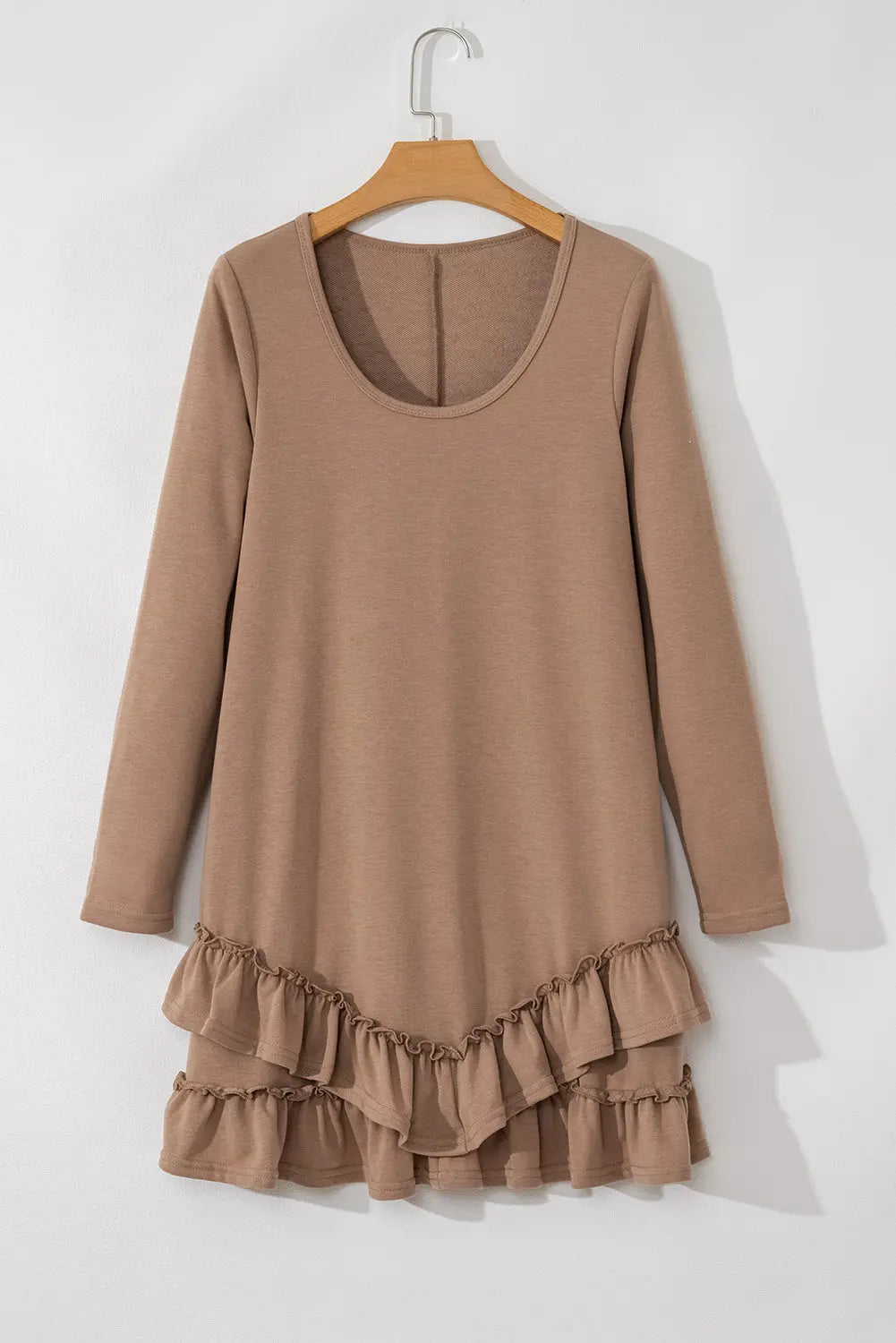 Goat Scoop Neck Tiered Ruffled Hem Long Sleeve Mini Dress Beagle Boutique Fashion Outlet