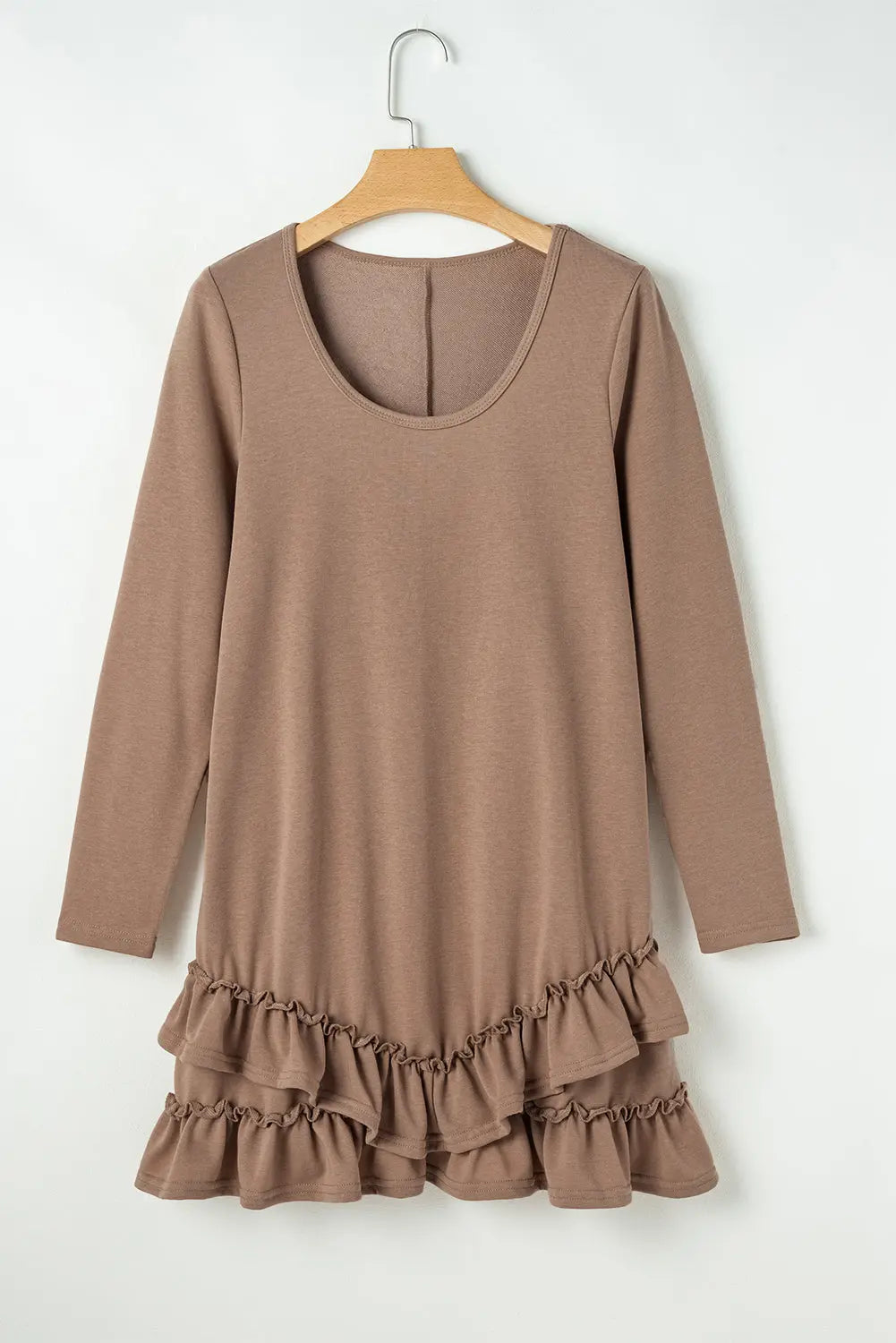 Goat Scoop Neck Tiered Ruffled Hem Long Sleeve Mini Dress Beagle Boutique Fashion Outlet