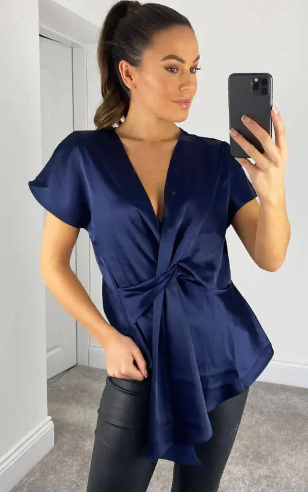 Goddiva Satin Knot Front Top - BB Fashion Outlet