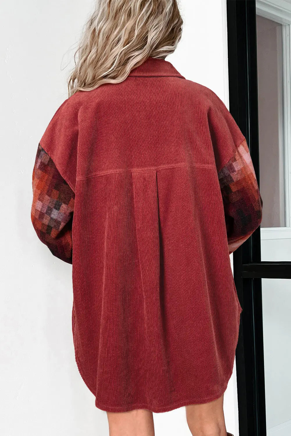 Gold Flame Checker Patchwork Raw Edge Oversized Corduroy Jacket - eAura