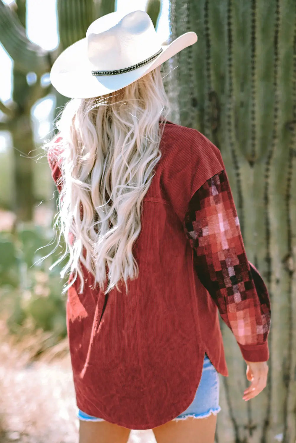 Gold Flame Checker Patchwork Raw Edge Oversized Corduroy Jacket - eAura