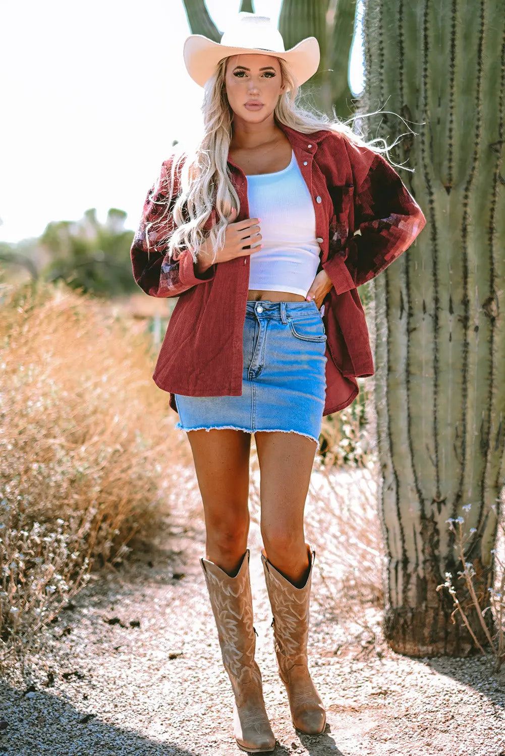 Gold Flame Checker Patchwork Raw Edge Oversized Corduroy Jacket - eAura