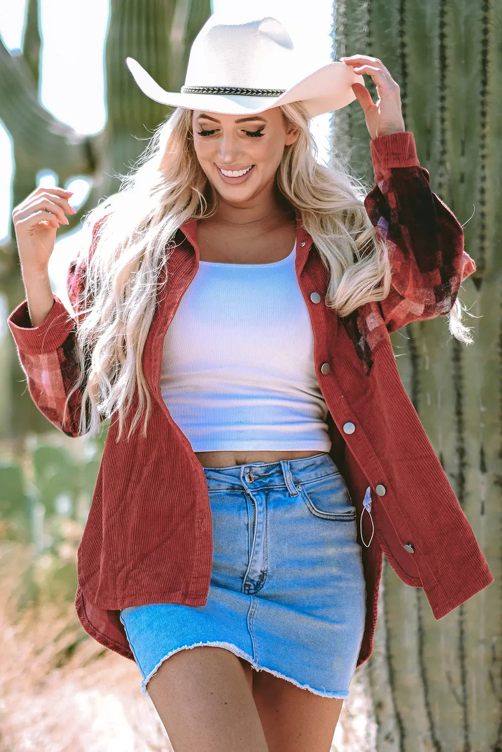 Gold Flame Checker Patchwork Raw Edge Oversized Corduroy Jacket - eAura