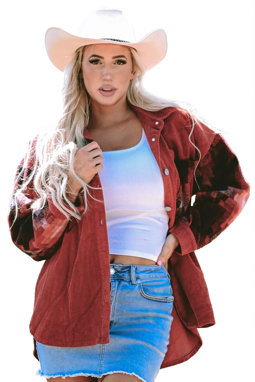 Gold Flame Checker Patchwork Raw Edge Oversized Corduroy Jacket - eAura