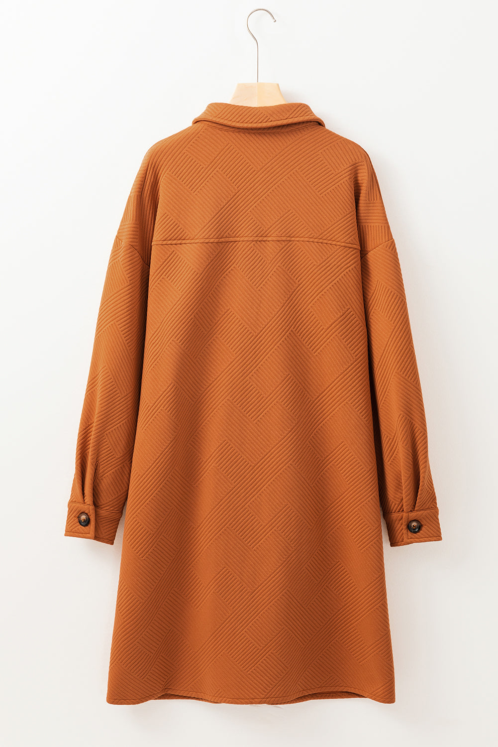 Gold Flame Textured Collared Drop Shoulder Buttoned Front Duster Coat - Outerwear/Coats