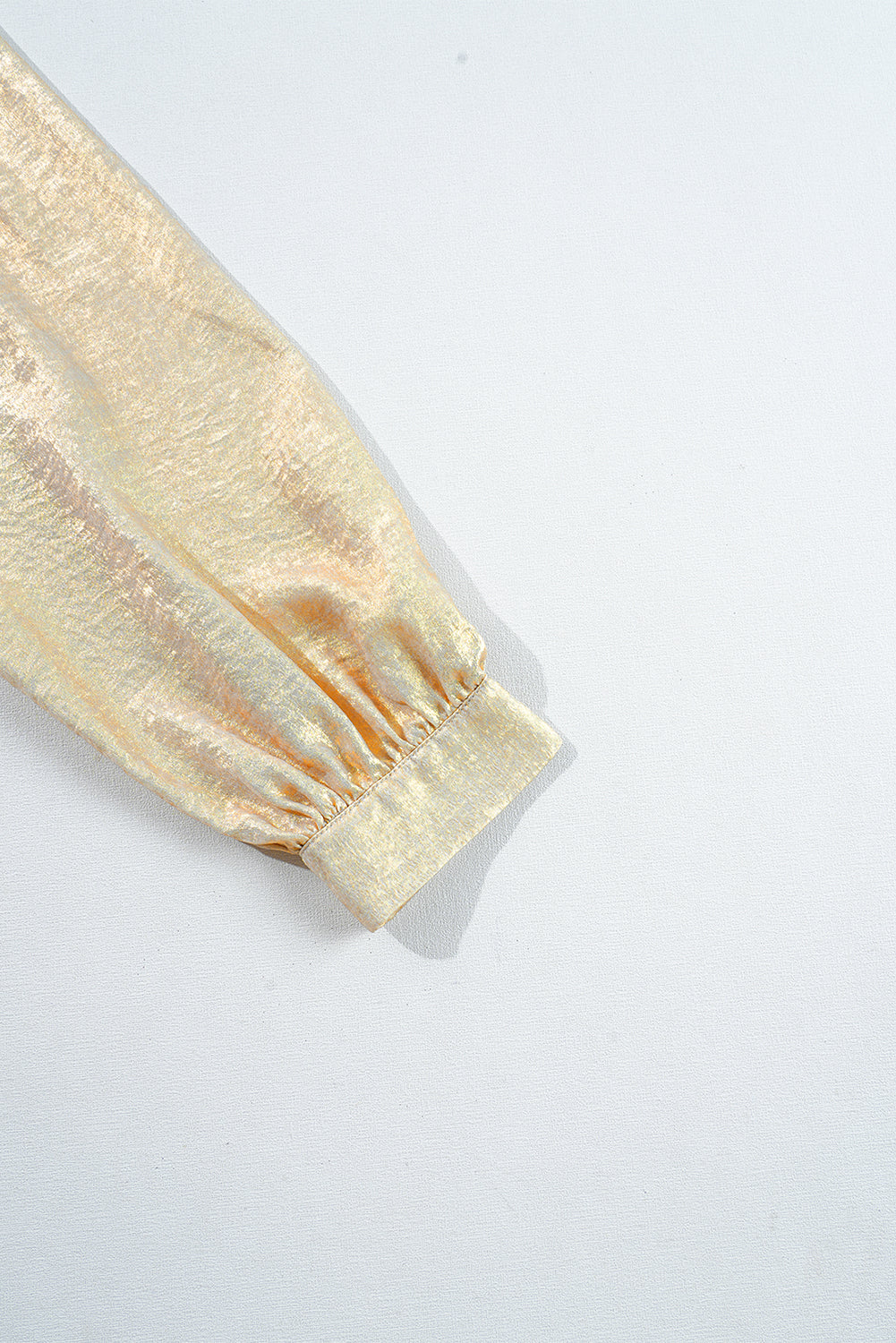 Gold Metallic Frilled V Neck Puff Sleeve Babydoll Blouse - eAura