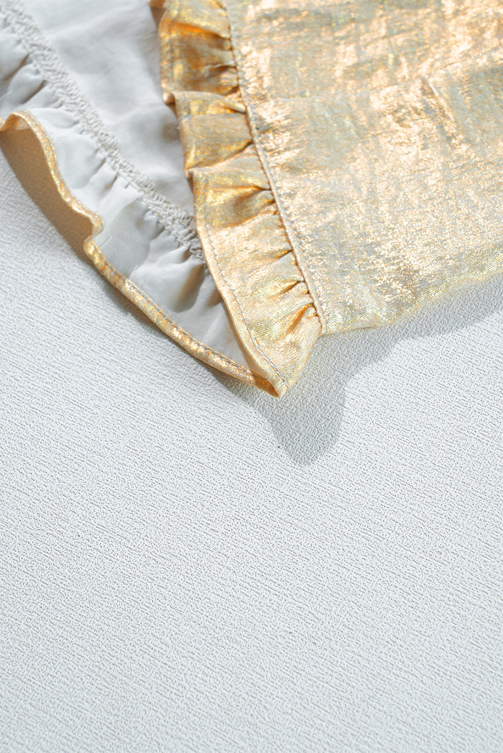 Gold Metallic Frilled V Neck Puff Sleeve Babydoll Blouse - eAura