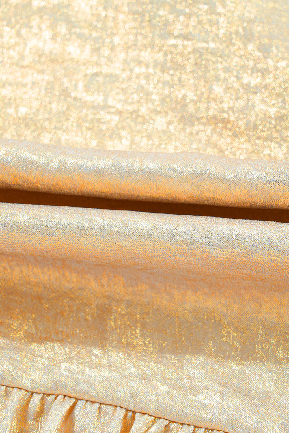 Gold Metallic Frilled V Neck Puff Sleeve Babydoll Blouse - eAura