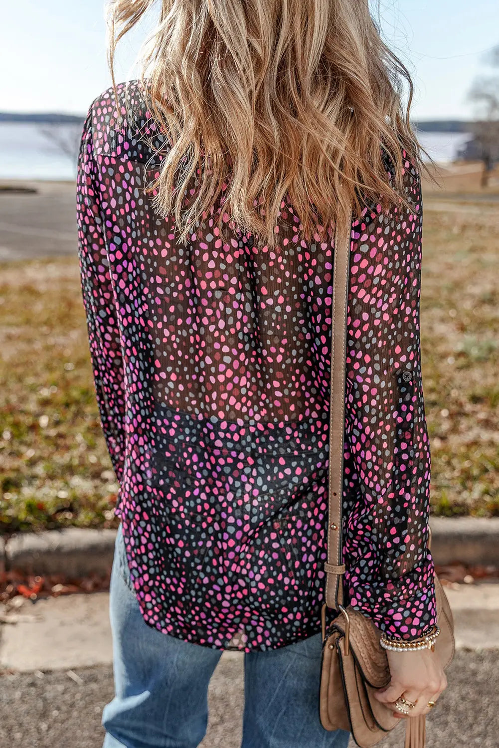Grape Wine Polka Dot Printed Buttoned Casual Shirt Beagle Boutique Fashion Outlet