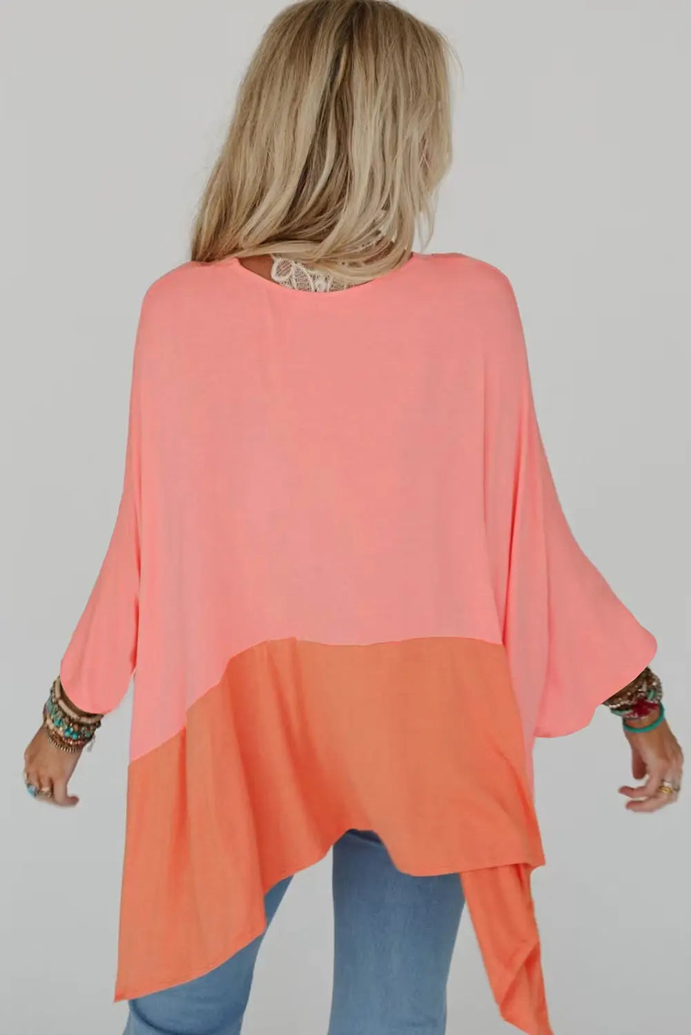 Grapefruit Orange Contrast Colour Patchwork Oversized Side Split Top Beagle Boutique Fashion Outlet