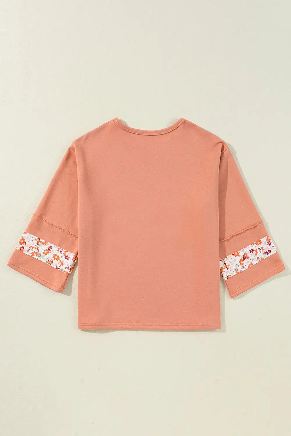 Grapefruit Orange Flower Patch Graphic Exposed Seam Wide Sleeve Top eAura