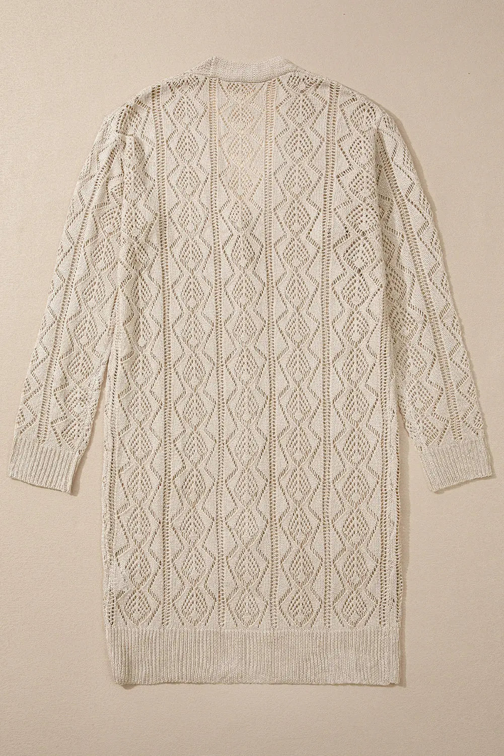 Grey Hollow Out Buttons Front Long Cardigan - BB Fashion Outlet