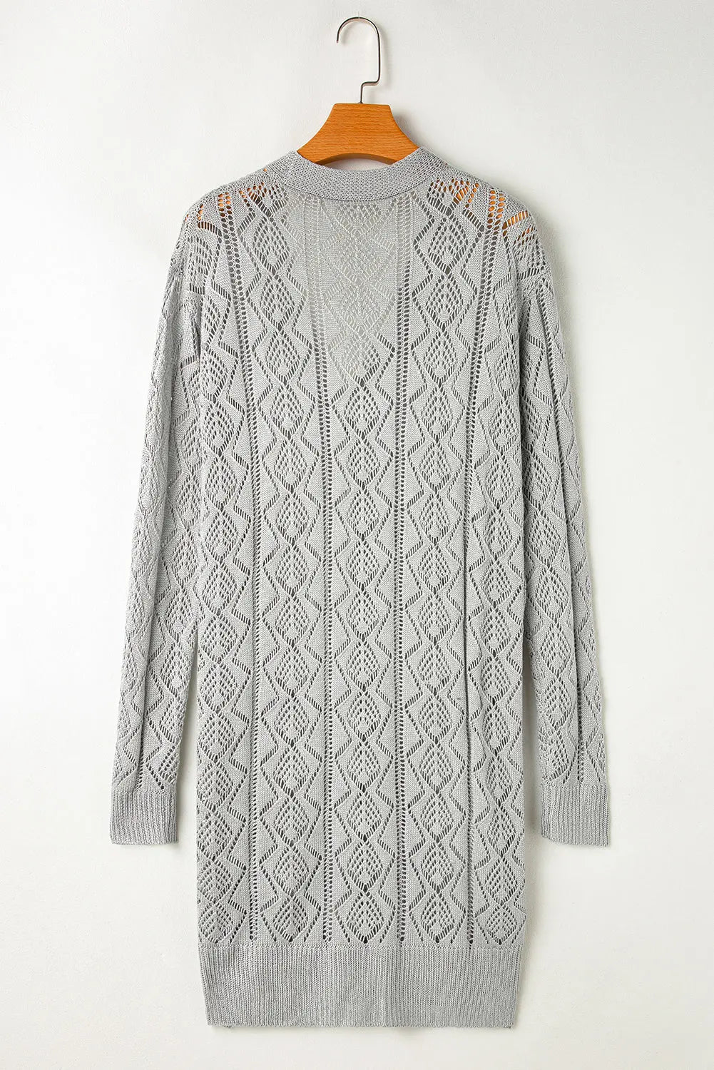 Gray Hollow Out Buttons Front Long Cardigan - eAura