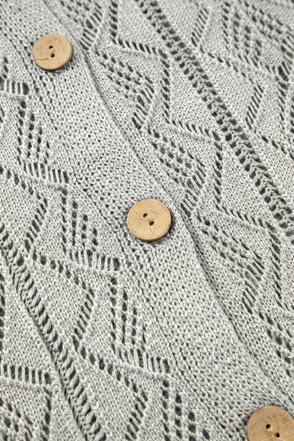 Gray Hollow Out Buttons Front Long Cardigan - eAura